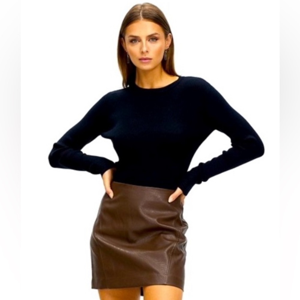 Max Studio Faux Leather Distressed Print Mini Skirt Size S Chic Edgy Moto Brown